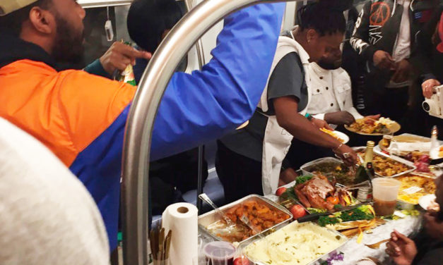 New York Commuters Enjoy Thanksgiving On Subway Car