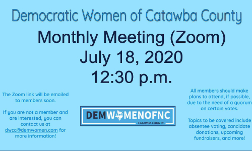 Join Democratic Women Of Catawba County On Zoom, July 18, For Monthly Meeting