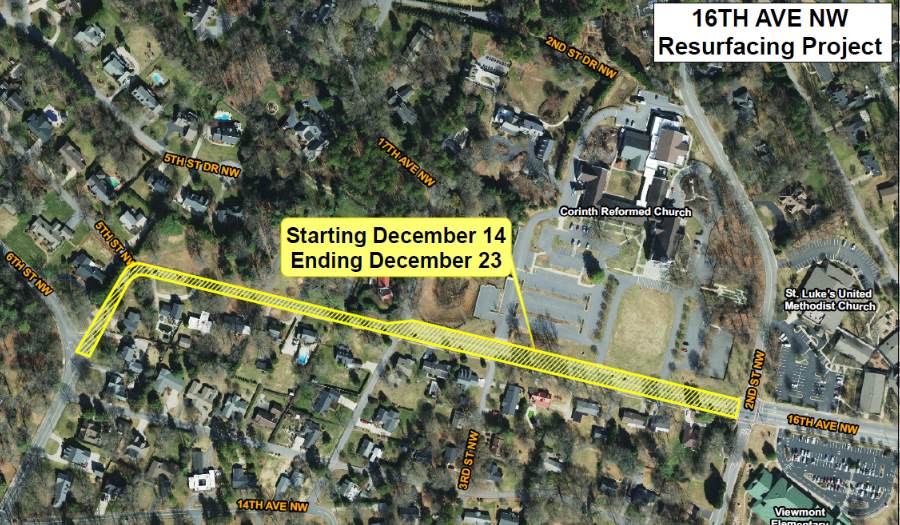 Resurfacing Of Hickory’s 16th Ave. NW Will Be Finished By 12/23