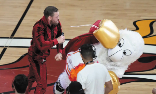 Conor Mcgregor Knocks Out Heat Mascot In Bizarre  Promotion At NBA Finals